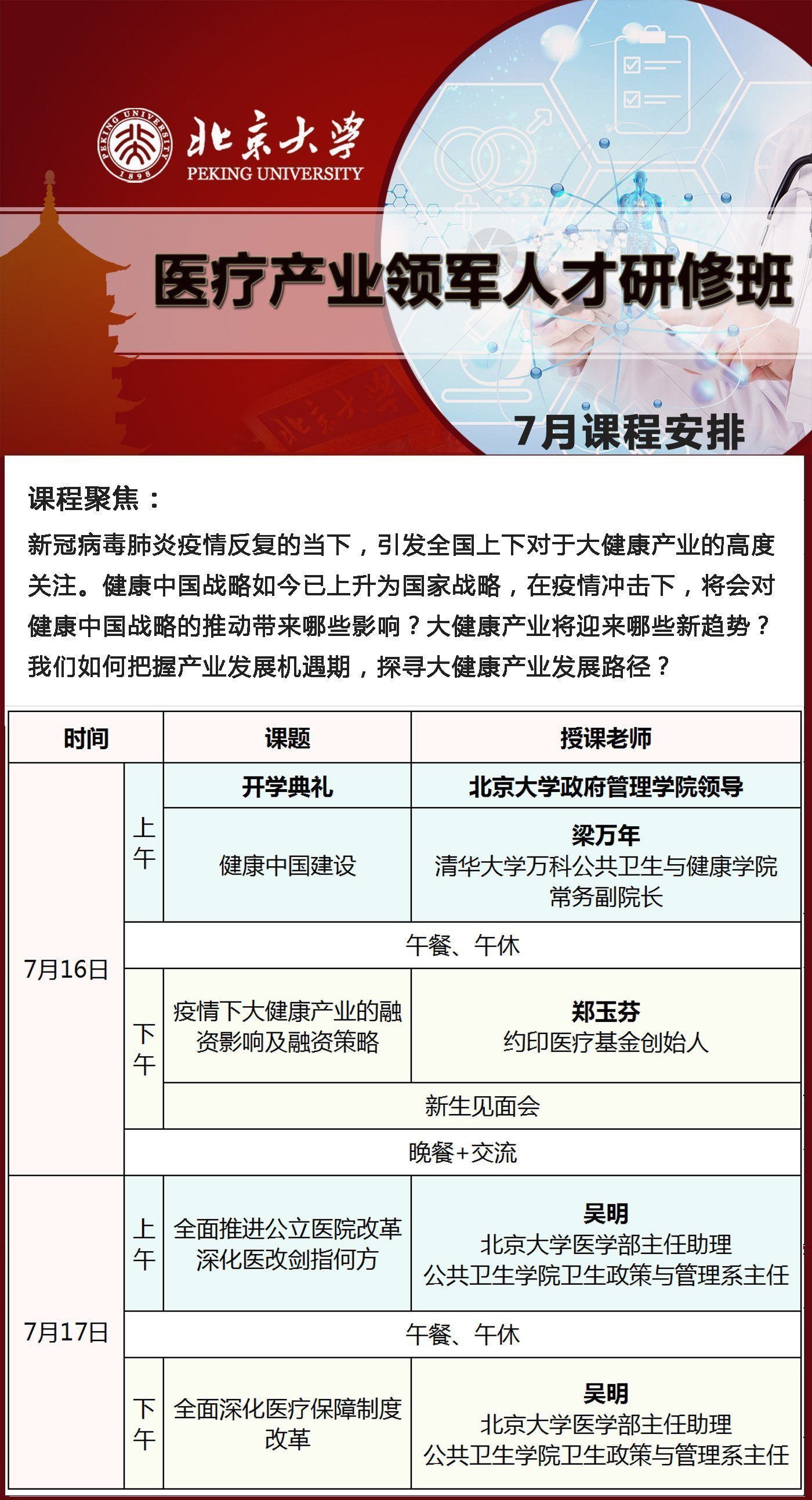 北京大學(xué)醫(yī)療產(chǎn)業(yè)領(lǐng)軍人才研修班7月開課通知